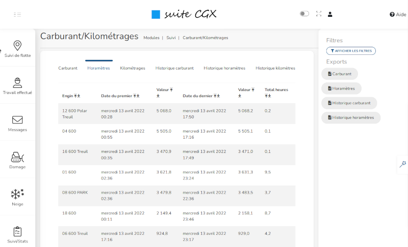 CGx Damage Suivi Carburant et Horamètre